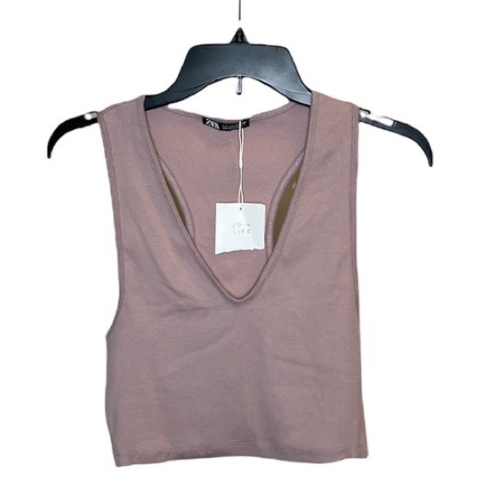 ZARA “dusky mauve” cropped razorback v neck tank top